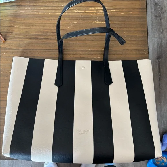 Kate Spade Black and White Striped Tote - Picture 2 of 8